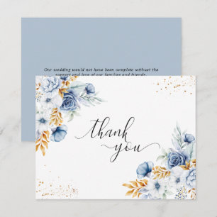 Carte De Remerciements Dusty Blue White Gold Floral Mariage