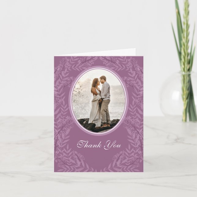 Carte De Remerciements Dusty Plum violet Mariage Botanique (Devant)