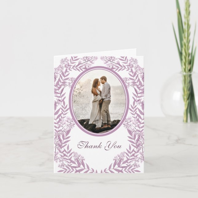 Carte De Remerciements Dusty Plum violet Mariage Botanique (Devant)