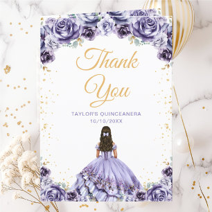 Carte De Remerciements Dusty Purple Princess Floral Quinceañera