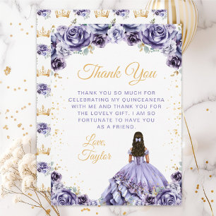 Carte De Remerciements Dusty Purple Princess Floral Quinceañera