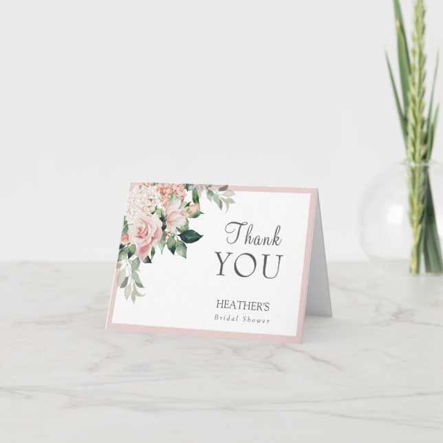 Carte De Remerciements Dusty Rose Blush Peony Fête des mariées florale (Devant)