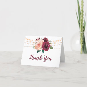 Carte De Remerciements Dusty Rose Bourgogne Floral String Mariage