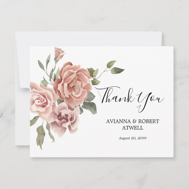 Carte De Remerciements Dusty Rose Rose Joli Mariage d'écriture (Devant)