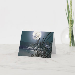 Carte De Remerciements Dusty Turquoise Pleine lune dragonfly Pond
