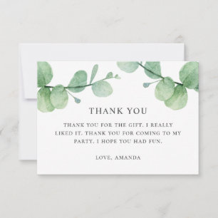 Carte De Remerciements Eau-couleur eucalyptus. Anniversaire verdoyant du 