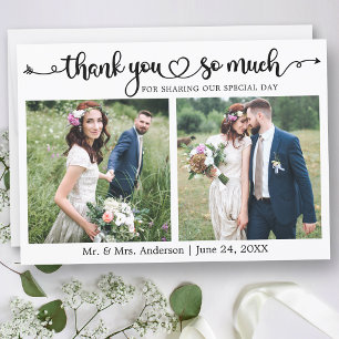 Carte De Remerciements Écriture Calligraphique de Mariage Cœur 2 Photo