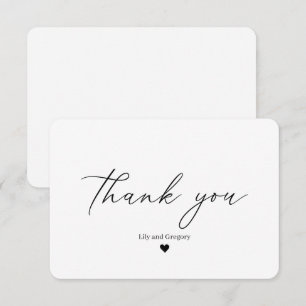 Carte De Remerciements Écriture Calligraphique Élégante Cœur Noir Blanc
