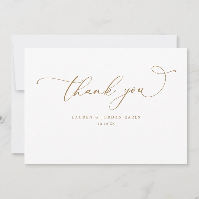 Carte De Remerciements Écriture Calligraphique Élégante Or Mariage (Devant)