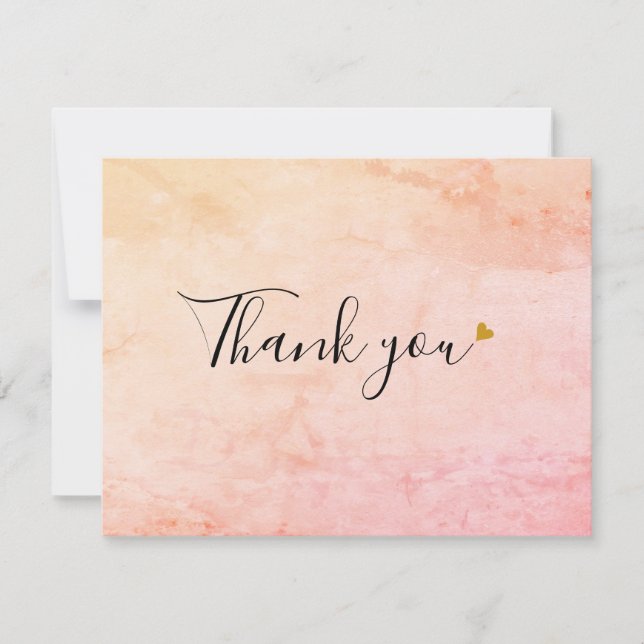 Carte De Remerciements Écriture de marbre à l'aquarelle élégante Cœur dor (Devant)