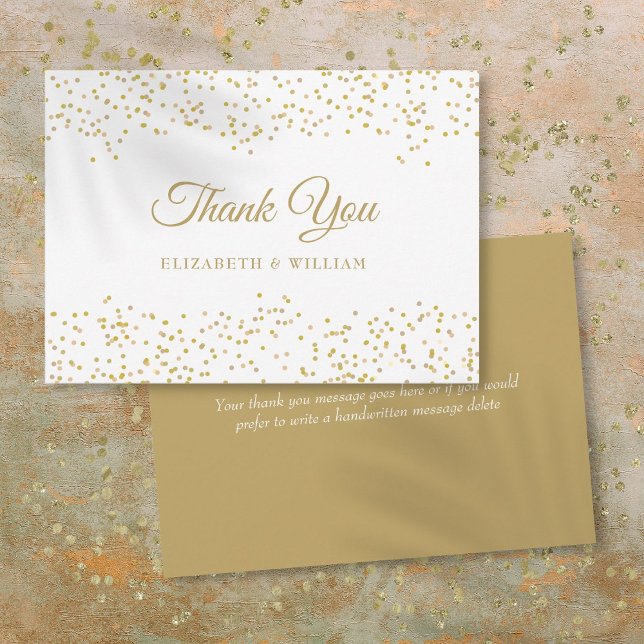 Carte De Remerciements Écriture élégante Chic Poussière d'or Confetti (Elegant Script Chic Gold Dust Confetti Thank You Card)
