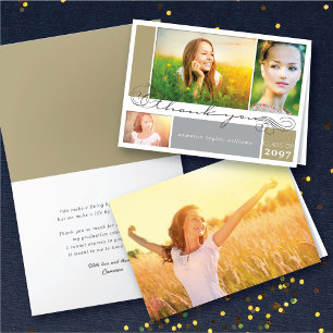 Carte De Remerciements Écriture Élégante de Diplôme 3 Multi Photo