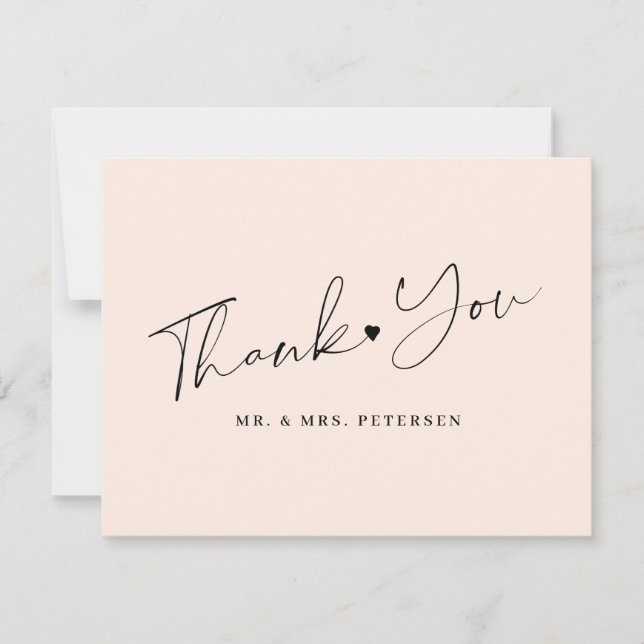 Carte De Remerciements Écriture élégante de mariage rose pâle (Devant)