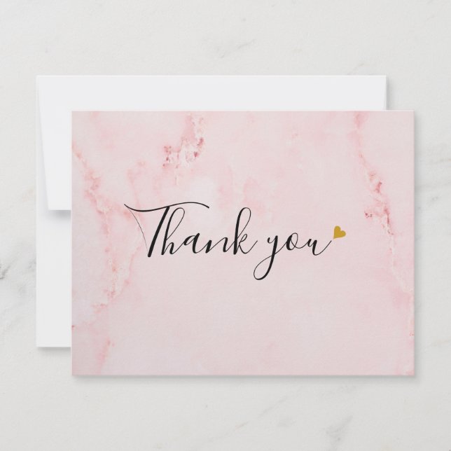 Carte De Remerciements Écriture élégante en marbre rose (Devant)