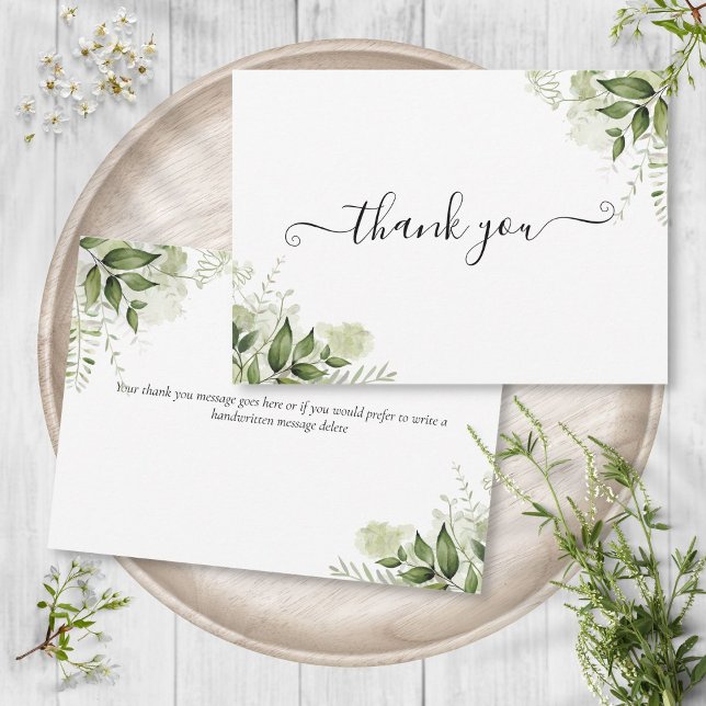 Carte De Remerciements Écriture Élégante Feuilles de Verdure (Elegant Script Greenery Leaves Thank You Card)