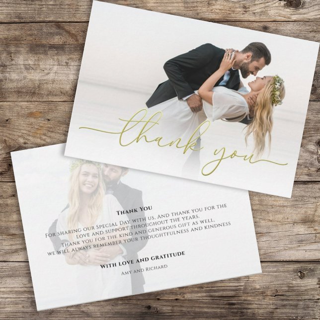 Carte De Remerciements Écriture Élégante Photo de Mariage Personnalisée (Créateur téléchargé)