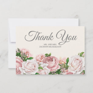 Carte De Remerciements Écriture élégante Roses roses crème Remerciement d