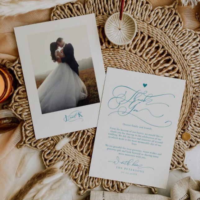 Carte De Remerciements Écriture élégante Typographie Bleu Mariage  (Créateur téléchargé)