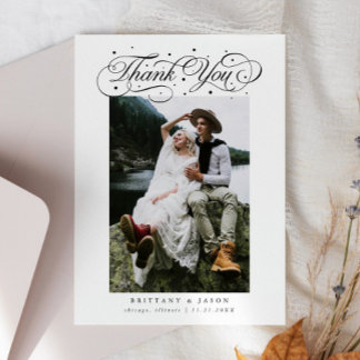 Carte De Remerciements Écriture élégante Typographie Points Photo de mari