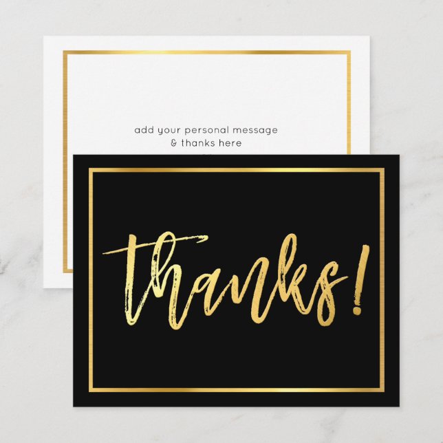 CARTE DE REMERCIEMENTS écriture manuscrite or noir (Devant / Derrière)
