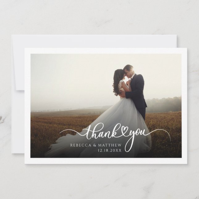 Carte De Remerciements Écriture manuscrite pour photo de mariage (Devant)