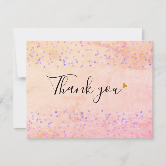 Carte De Remerciements Écriture Marbrée Aquarelle Élégante Cœur Doré (Devant)