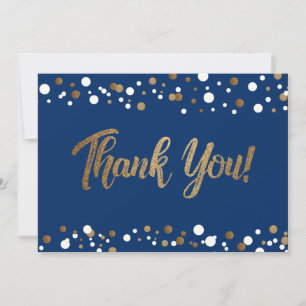Carte De Remerciements Écriture moderne Blue Gold Confetti Graduation
