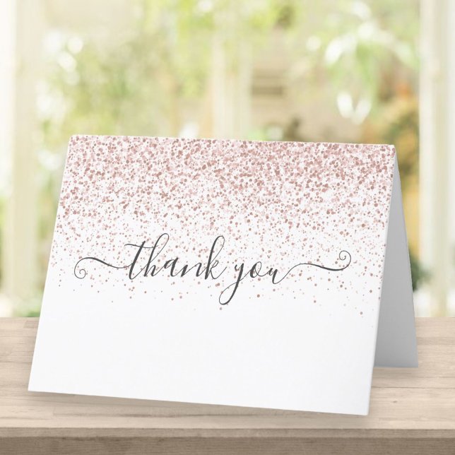 Carte De Remerciements Écriture pailletée or rose élégante (Créateur téléchargé)
