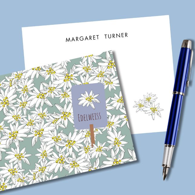 Carte De Remerciements Edelweiss Fleur Alpine Sauvage Bohème Mignonne Ver (This Edelweiss card is hand-illustrated with Alpine wildflowers and classic typography.)