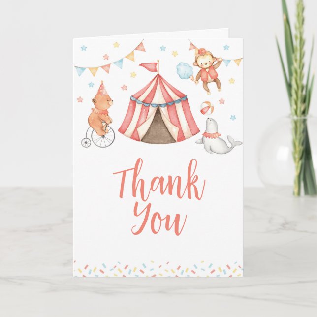 Carte de remerciements Editable Baby Animal Circus (Devant)