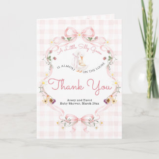 Carte De Remerciements Editable Silly Goose Baby Shower Pink Bow