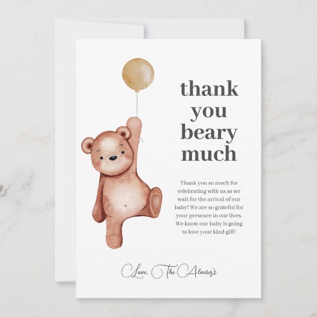 Carte De Remerciements ÉDITABLE Teddy Bear Baby shower neutre de genre (Devant)