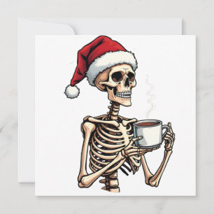 Carte De Remerciements Éffrayant Halloween Sipping Café Noël Père Noël