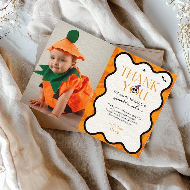 Carte De Remerciements Éffrayant Un Halloween Automne Effrayant 1er Anniv (thank you card spooky one halloween 1st birthday)