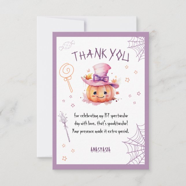 Carte De Remerciements Éffrayant un mignon Halloween Baby Girl 1er annive (Devant)