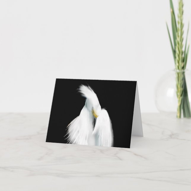 Carte De Remerciements Egret neigeux sur noir (Devant)