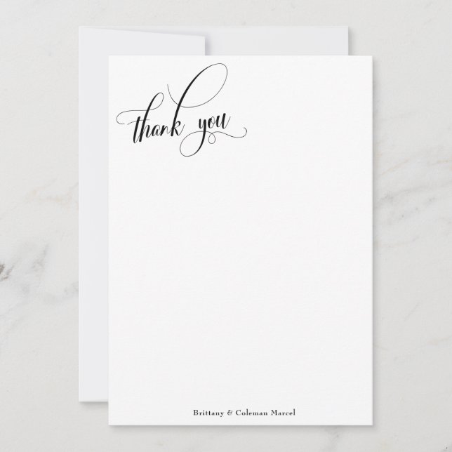Carte De Remerciements Elaborer la calligraphie Simple Noir & Blanc (Devant)