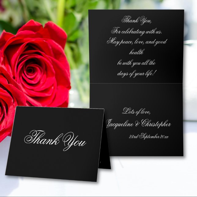 Carte De Remerciements Élégance Classique Script Chic Noir & Blanc (Classic Elegance - Chic Script Stylish Black & White Thank You Card.)