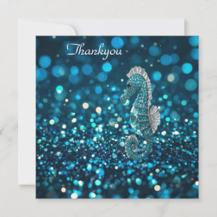 Carte De Remerciements Élégance en mouvement : Aqua Seahorse sur Aqua Bok