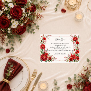 Carte De Remerciements Élégance florale écarlate romantique de mariage
