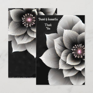 Carte De Remerciements Élégance intemporelle : Mariage en fleurs noir et 