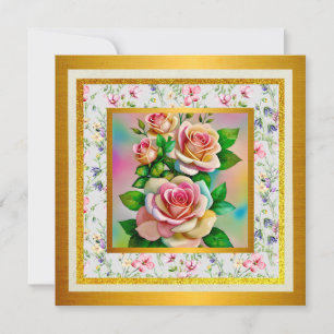 Carte De Remerciements Élégance Roses Roses et Jaune Aquarelle Pastel