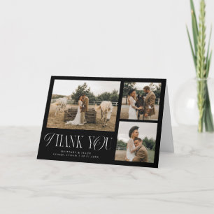 Carte De Remerciements Élégance Rustique Mariage Multi Photo Noir