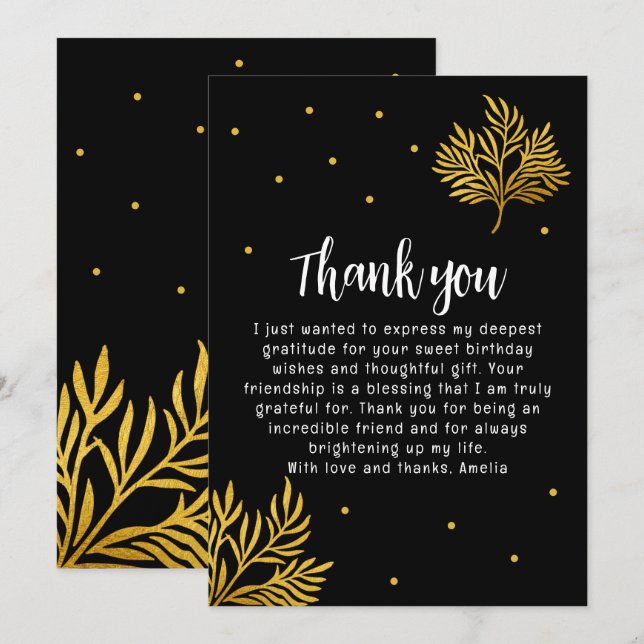 Carte De Remerciements Élégant 21e anniversaire Gold Foliage (Devant / Derrière)