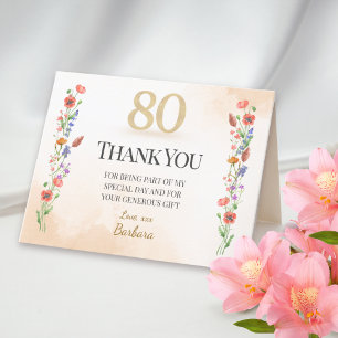 Carte De Remerciements Elégant 80e anniversaire - 80 ans Fleur sauvage