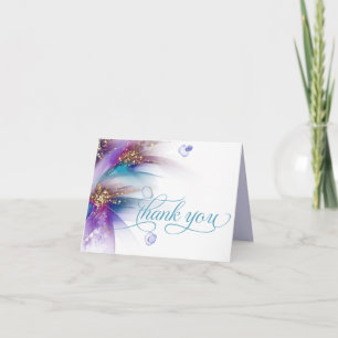 Carte De Remerciements Élégant Améthyste Turquoise Abstrait Floral
