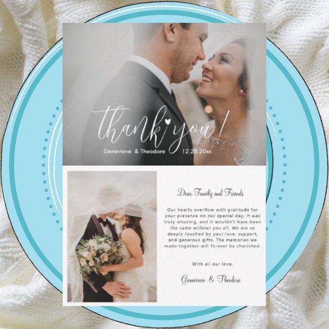 Carte De Remerciements Elegant Amour Coeur Mariage Photo Chic Script Drôl (Créateur téléchargé)