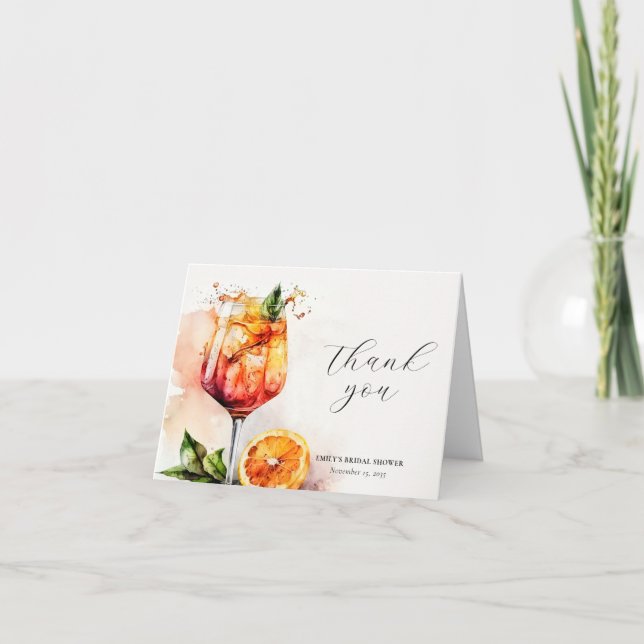 Carte De Remerciements Élégant Apéritif Aperol Spritz pour une Mariée (Devant)