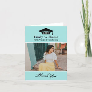 Carte De Remerciements Elégant Aqua Blue Photo de graduation personnalisé