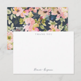 Carte De Remerciements Elégant Aquarelle de la marine rose Nom des Mariag